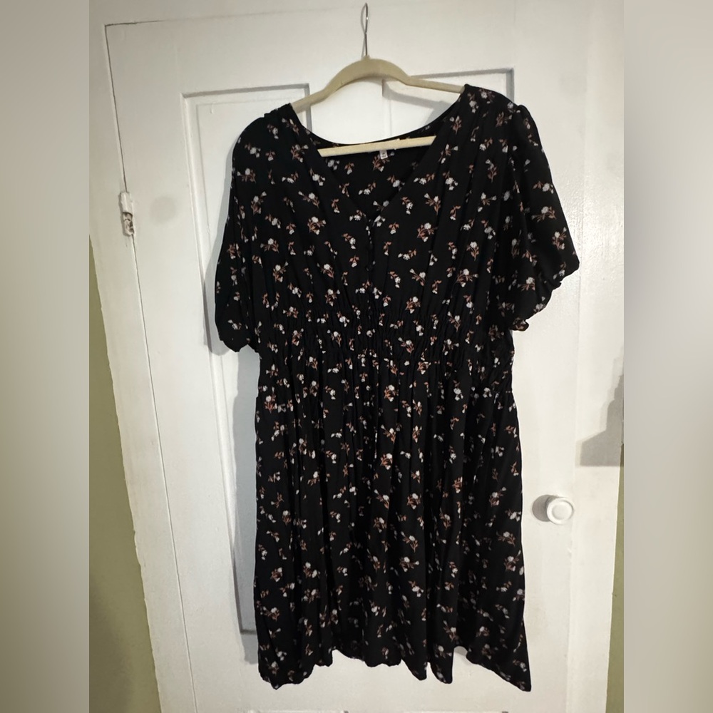 Black Floral Smocked Waist Women’s Dress